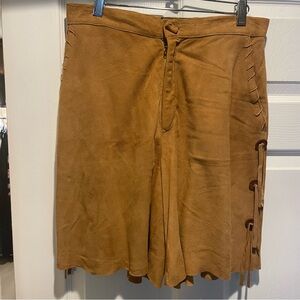 Ralph Lauren Country  Tan Suede Shorts with Fringe Detail Button Front S/12
